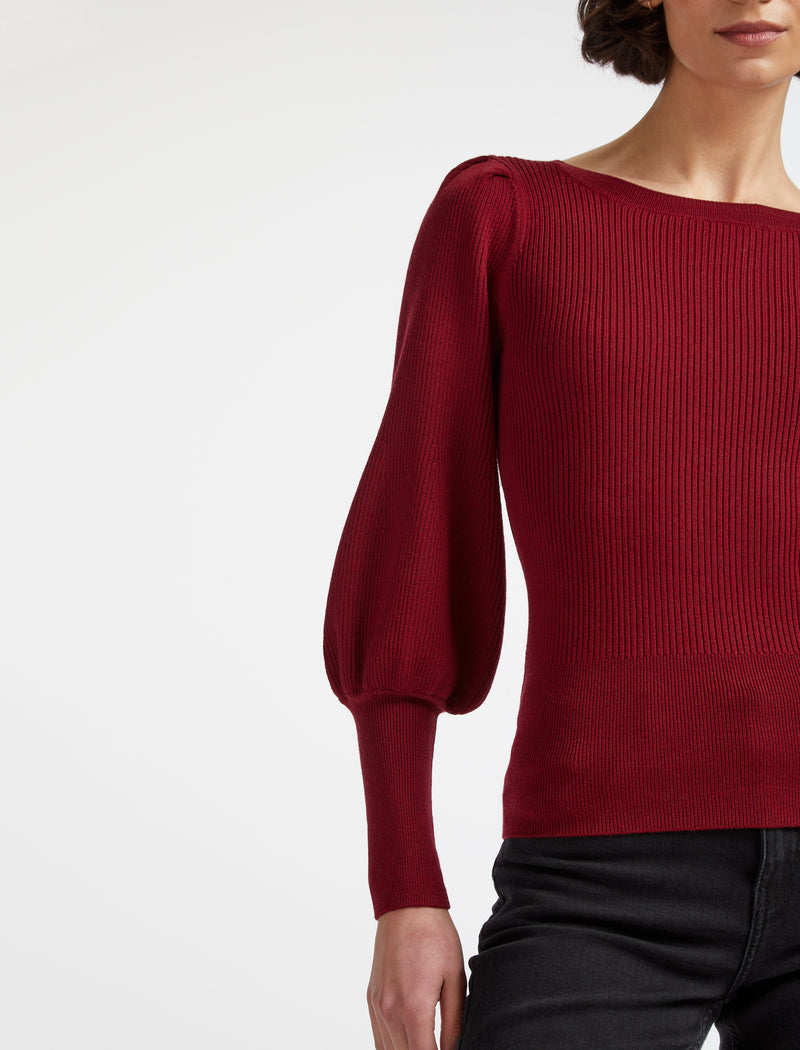 Eva Wool Boat Neck Jumper - Dark Red