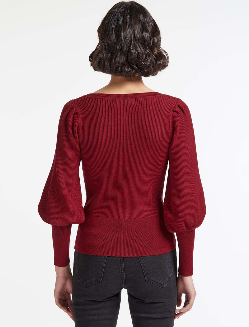 Eva Wool Boat Neck Jumper - Dark Red