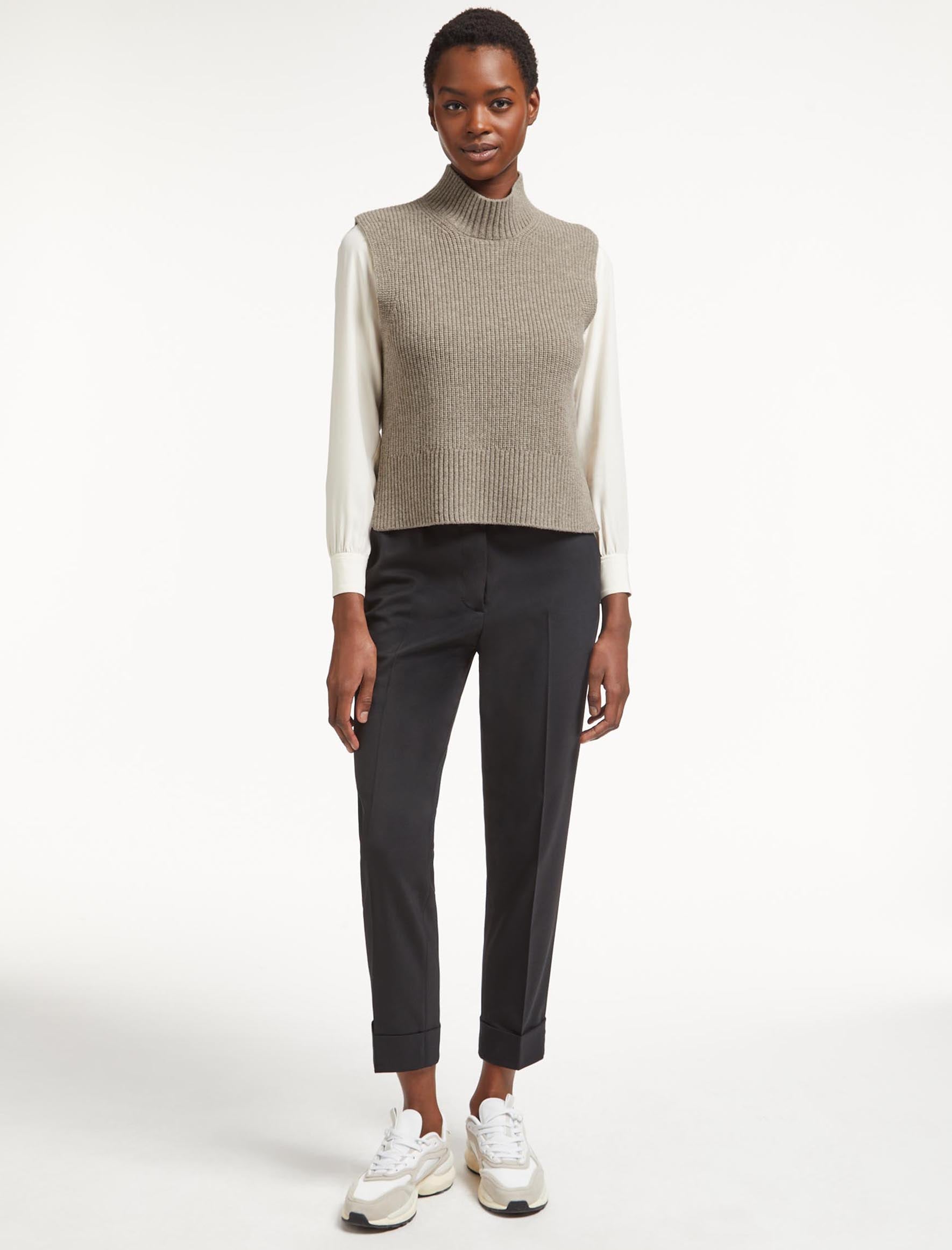 Janie Sleeveless Funnel Neck Jumper in Taupe