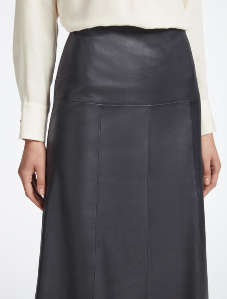 Tiana Leather Midi Skirt in Navy