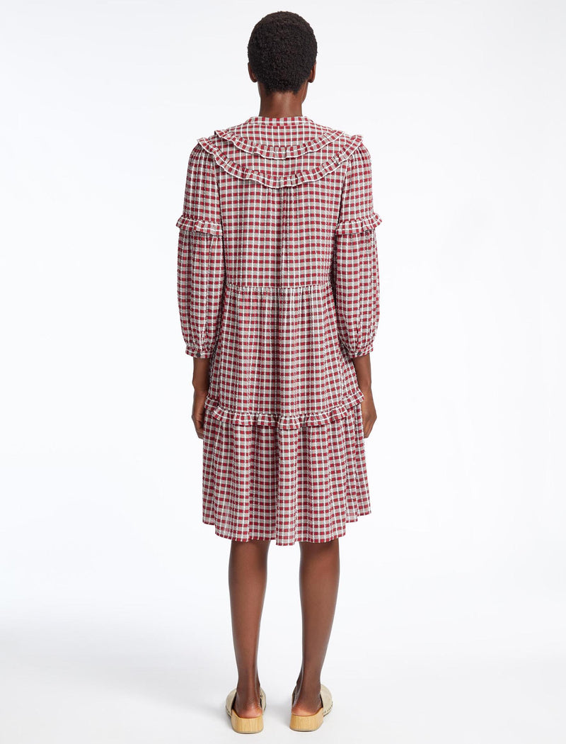 Suki Organic Cotton Seersucker Midi Dress - Red White Check