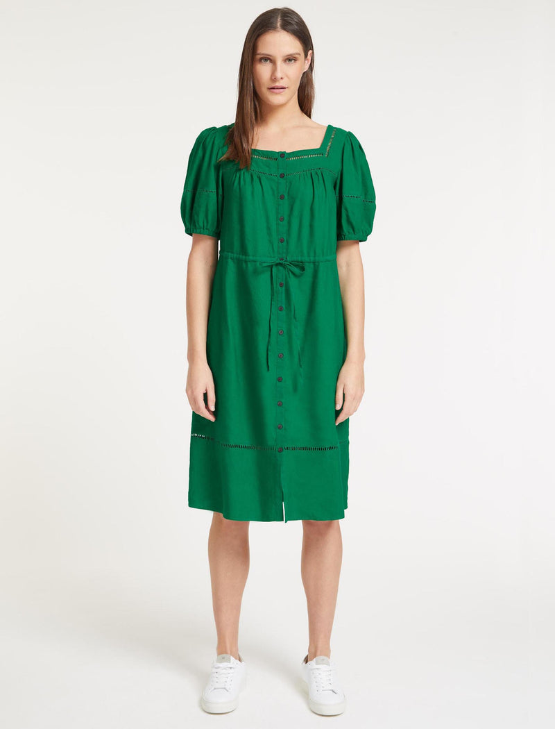 Poppy Linen Blend Midi Dress - Emerald Green