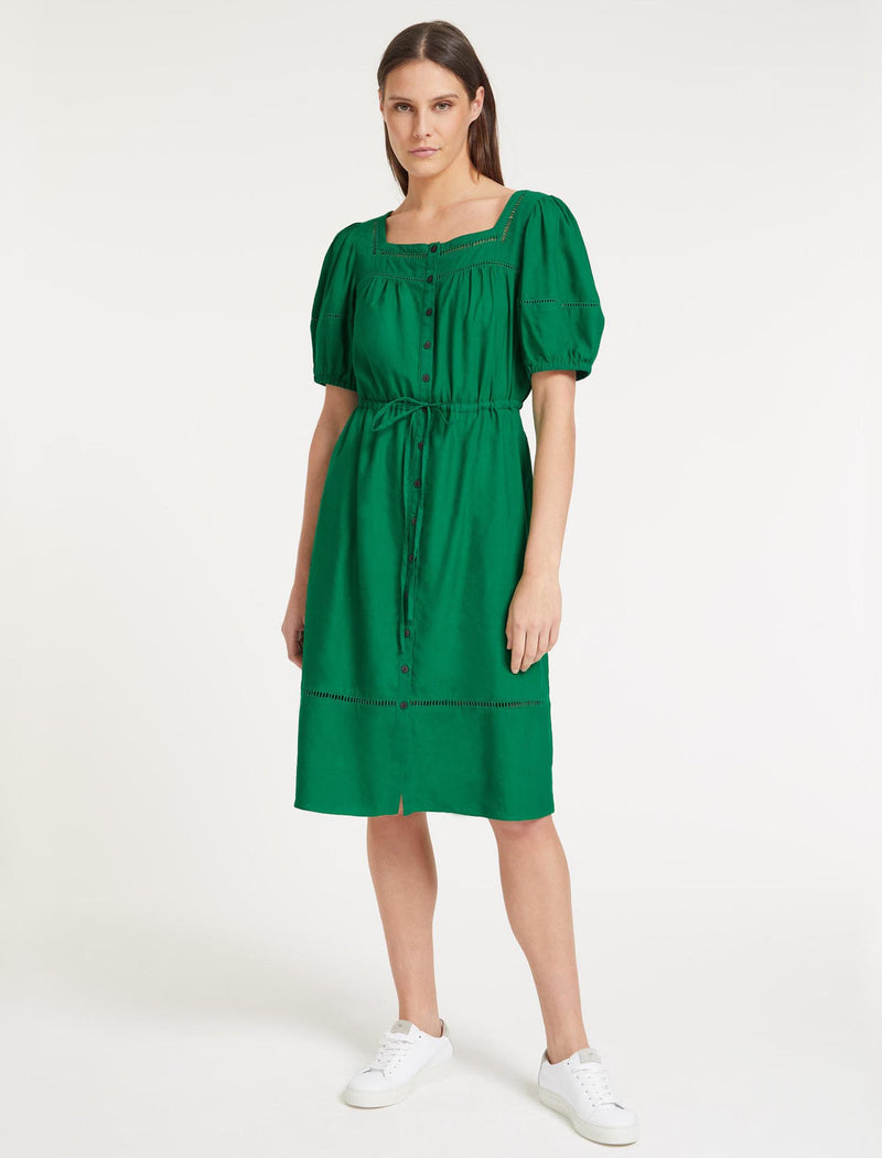 Poppy Linen Blend Midi Dress - Emerald Green