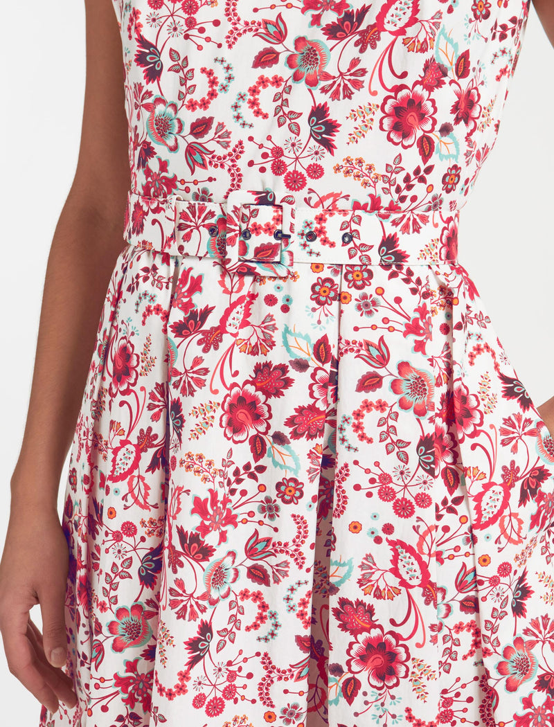 Thandie Organic Cotton Midi Dress - White Red Large Floral Print