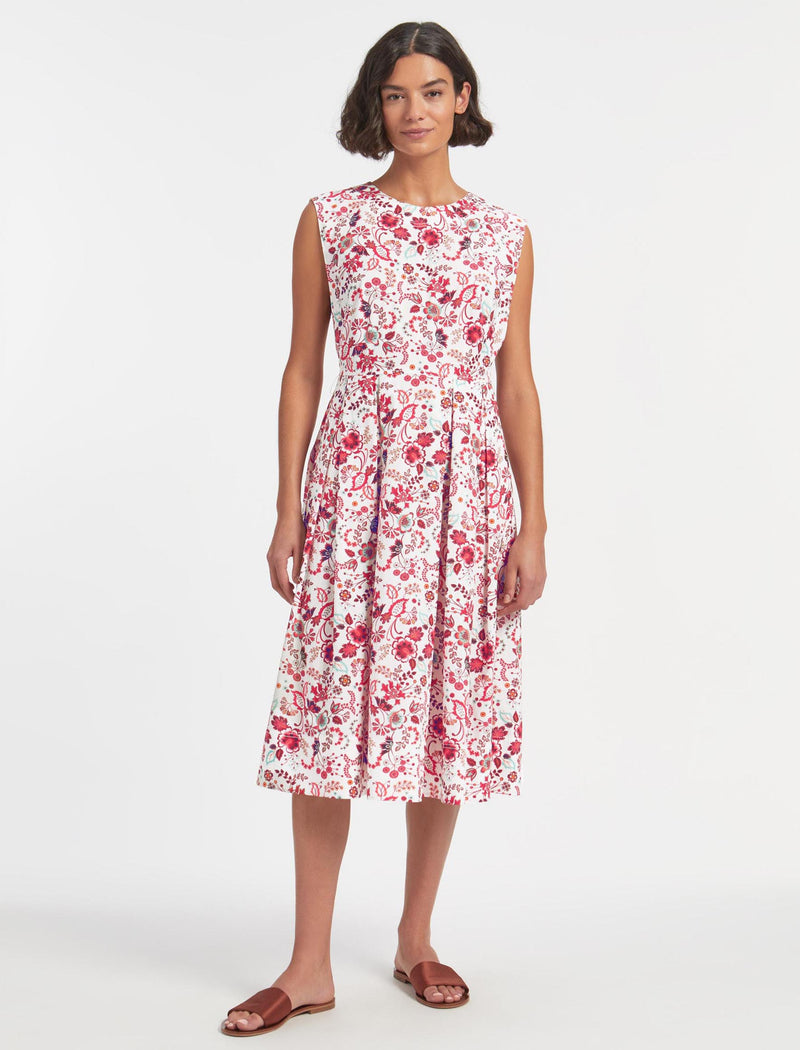 Thandie Organic Cotton Midi Dress - White Red Large Floral Print