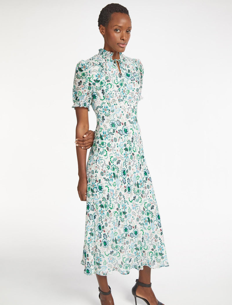 Irina Maxi Dress - White Green Large Floral Print