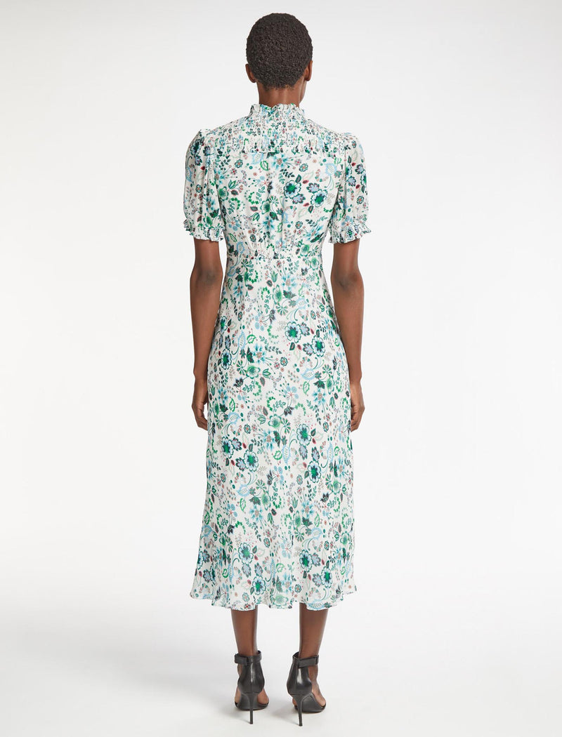 Irina Maxi Dress - White Green Large Floral Print