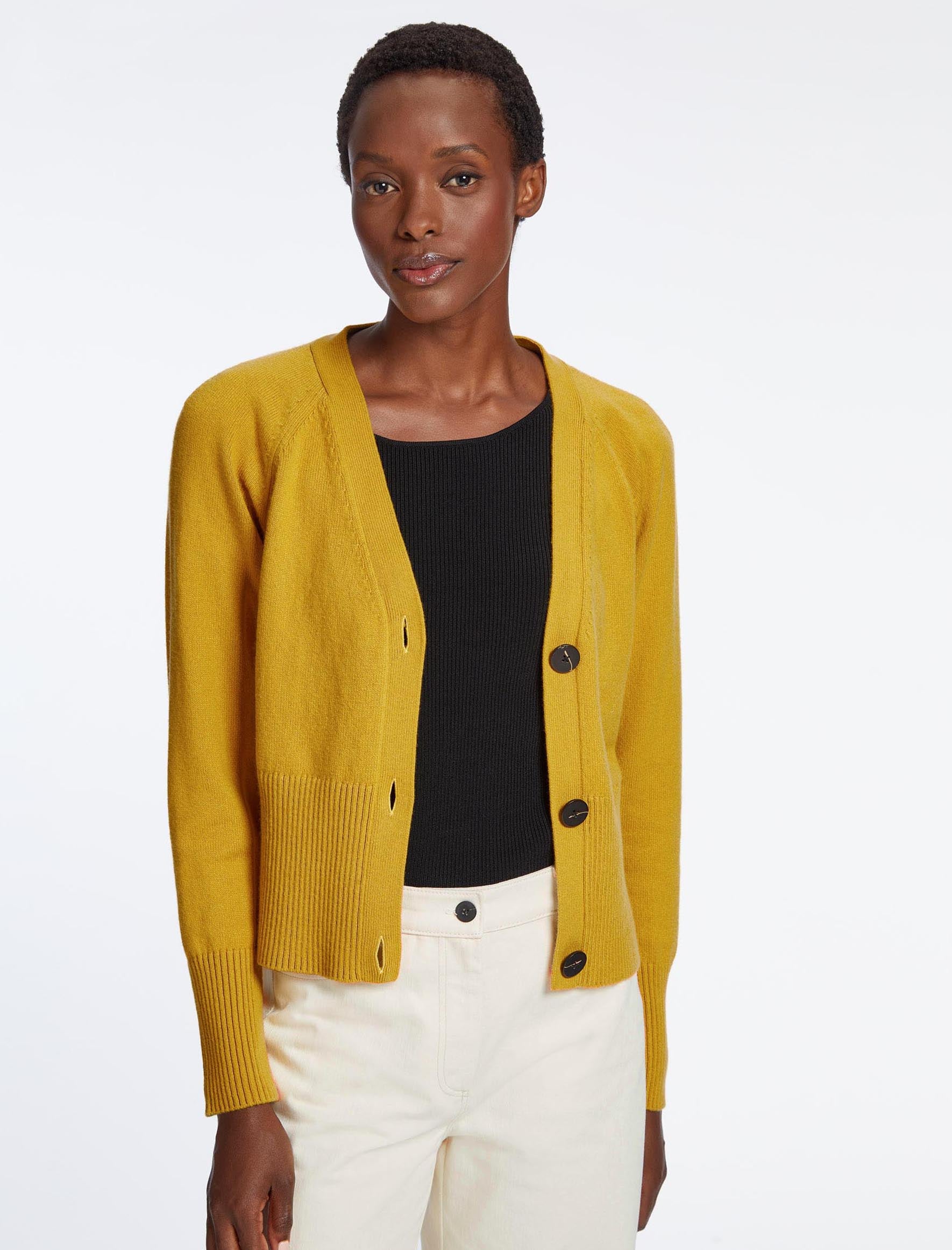 Caro Cotton Blend Boxy Cardigan - Mustard