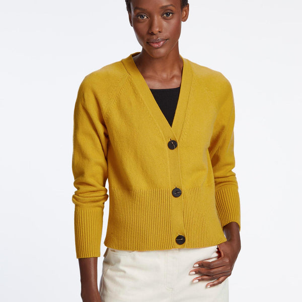 Caro Cotton Blend Boxy Cardigan - Mustard