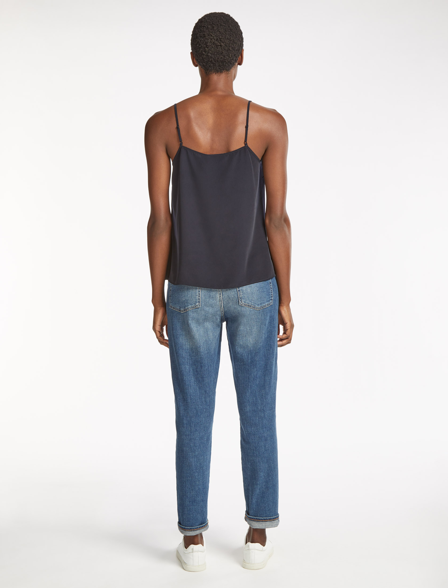 DÔEN Neria Corded Lace-trimmed Silk-satin Camisole - Navy