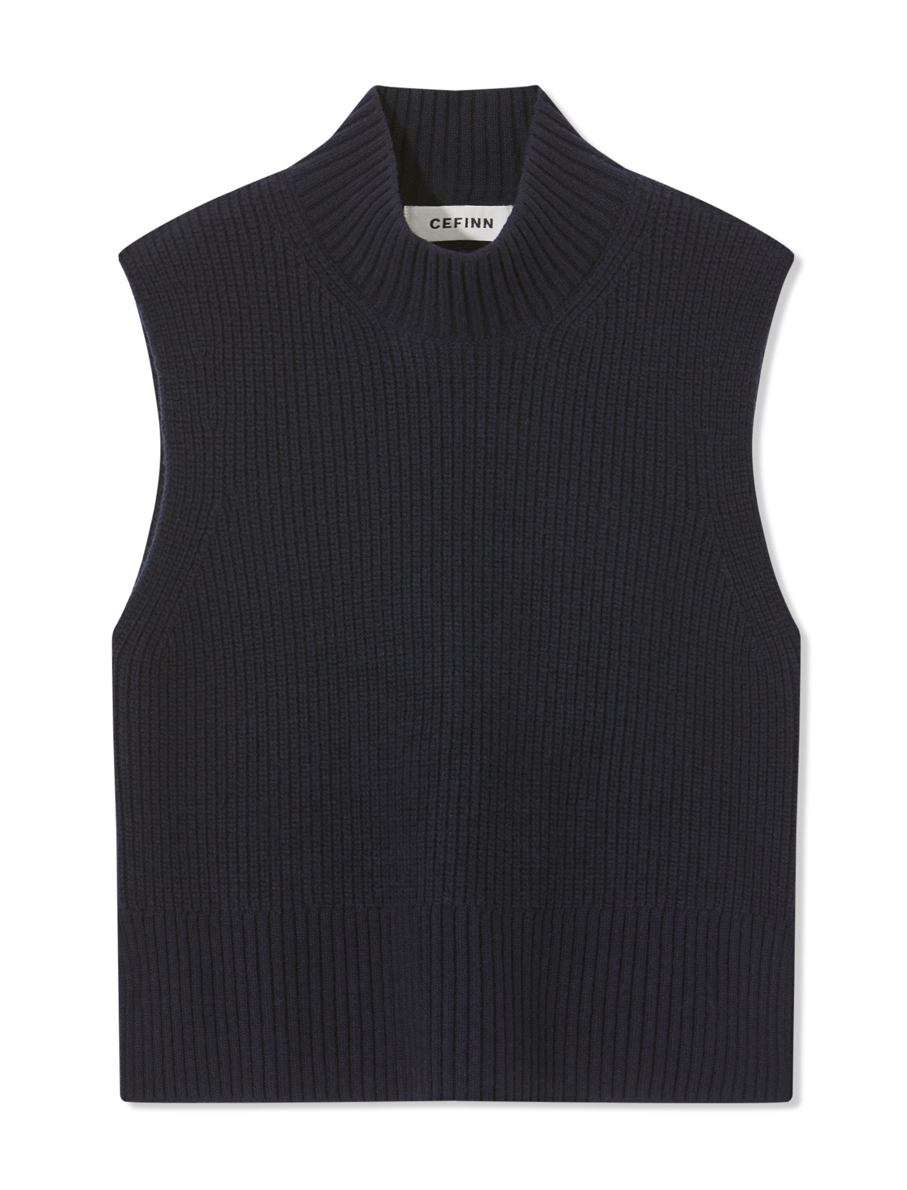 Janie Sleeveless Funnel Neck Jumper in Navy