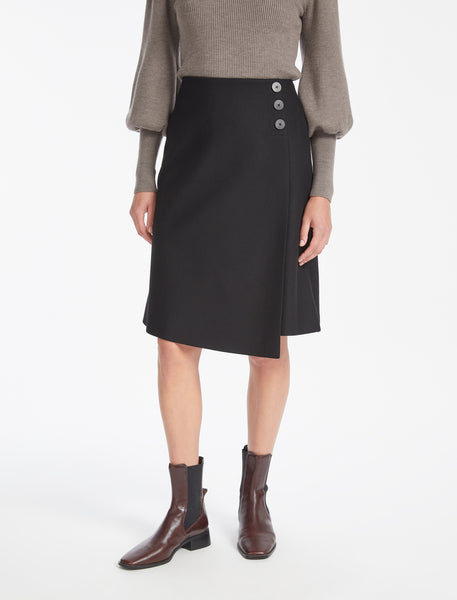 Audrey Felted Wool A Line Pill Free Skirt In Black Dry Clean Wool Blend